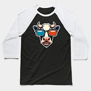 Cool cow wearing 3D glasses Baseball T-Shirt